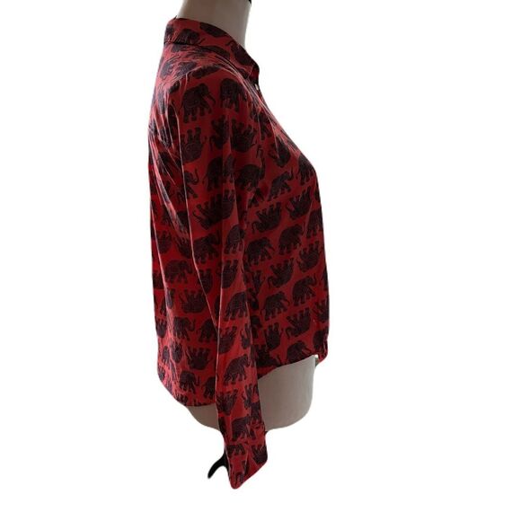 J. Crew Elephant Print Cotton Button Up | XS | EUC | Coral and Navy Blue - Picture 6 of 8